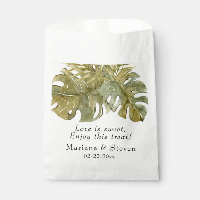 Modern Tropical Leaves Palm Wedding Favor Bag (Front)