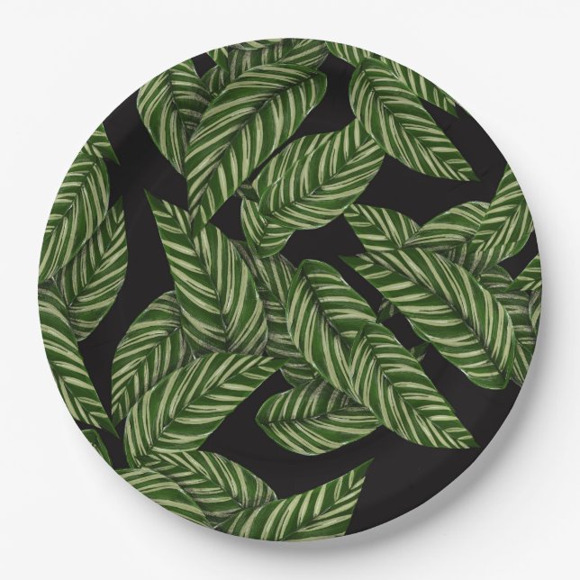Modern Tropical Leaves Paper Plates (Front)