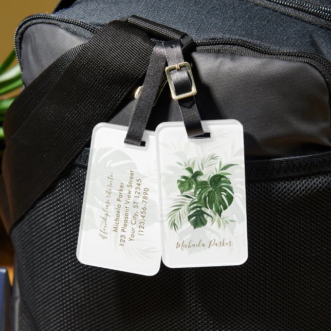 Modern Tropical Leaves Personalized Luggage Tag (Creator Uploaded)