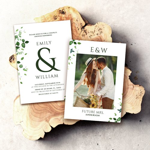 Modern Tropical Leaves Photo Couples Shower Invitation