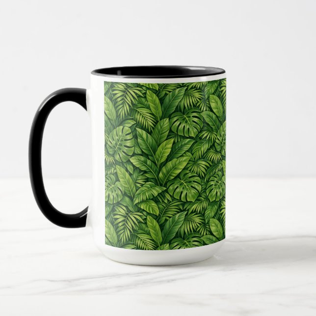 Modern Tropical Leaves Seamless Pattern Mug (Left)