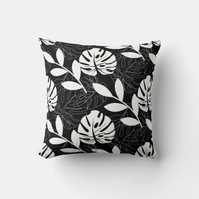 Modern Tropical Leaves Throw Pillow (Front)
