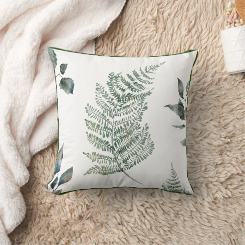Modern Tropical Leaves Watercolor Sage Green Throw Pillow