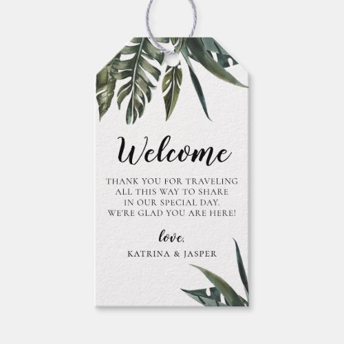 Modern Tropical Leaves Wedding Welcome Bag Gift Tags