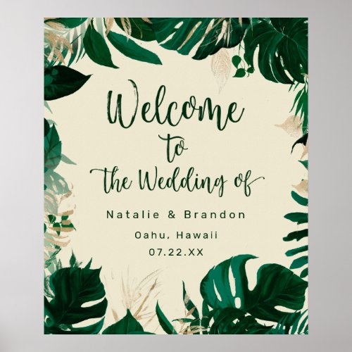 Modern Tropical Leaves Wedding Welcome Sign