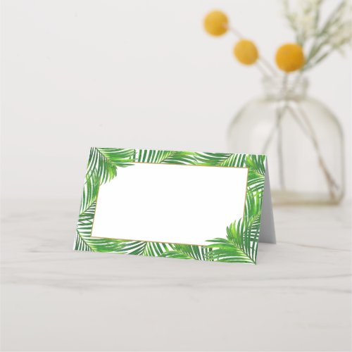 Modern Tropical Lush Palm Leaves with Gold Place Card