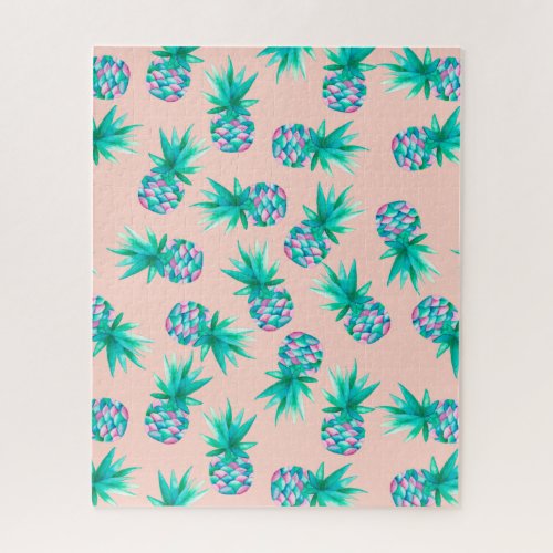 Modern tropical mermaid watercolor pineapples jigsaw puzzle