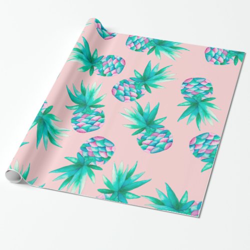 Modern tropical mermaid watercolor pineapples wrapping paper