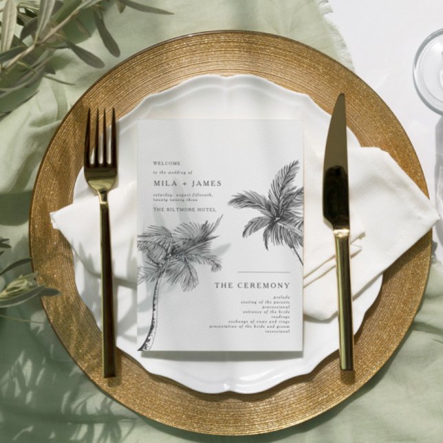 Modern Tropical Minimalist Wedding Program (Our elegant modern minimal wedding program is fully color customizable.)
