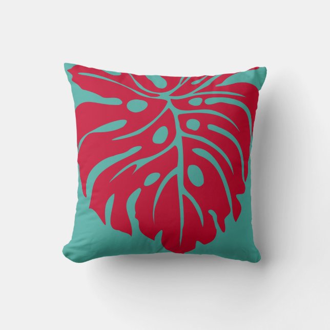 Modern tropical monstera decor pillow (Front)