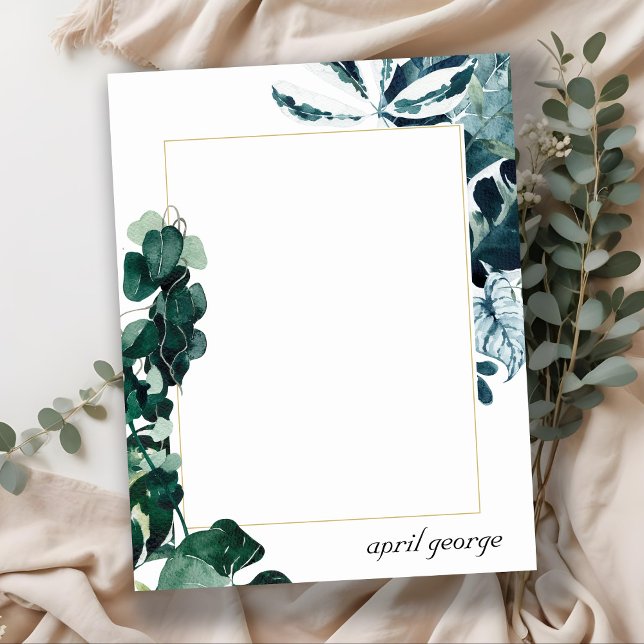 MODERN TROPICAL MONSTERA FOLIAGE BLUE FRAME  NOTE CARD (Creator Uploaded)