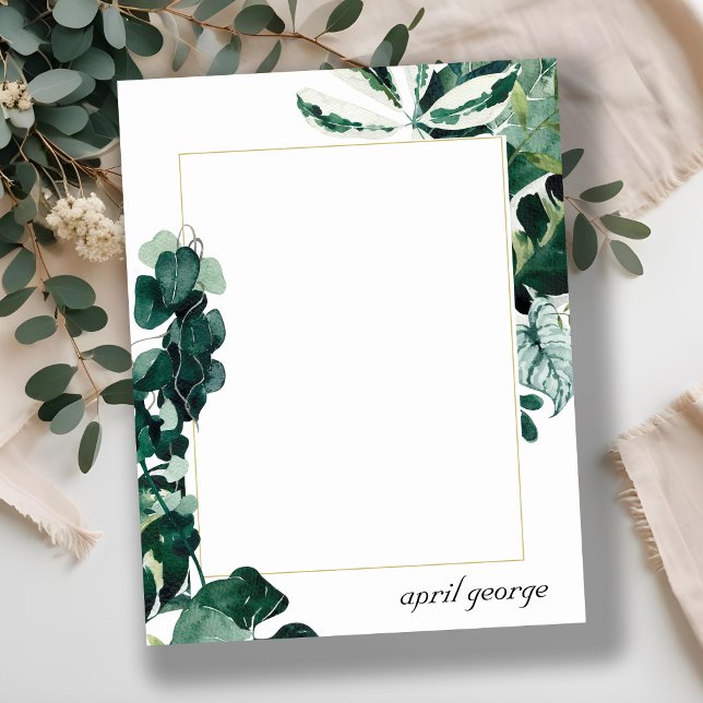 MODERN TROPICAL MONSTERA FOLIAGE GREEN FRAME NOTE CARD (Creator Uploaded)