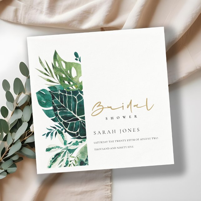 Modern Tropical Monstera Green Fauna Bridal Shower Napkins (Creator Uploaded)