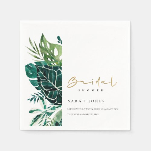 Modern Tropical Monstera Green Fauna Bridal Shower Napkins