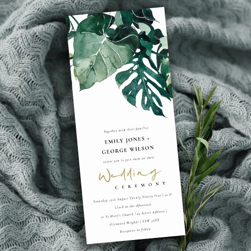 Modern Tropical Monstera Green Foliage Wedding Invitation