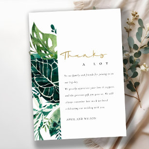 MODERN TROPICAL MONSTERA GREEN FOLIAGE WEDDING TH THANK YOU CARD