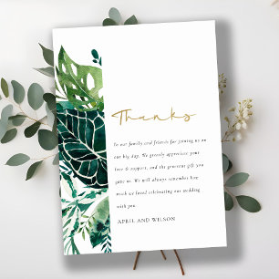 MODERN TROPICAL MONSTERA GREEN FOLIAGE WEDDING TH THANK YOU CARD