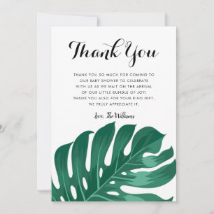 Modern Tropical Monstera Green Leaf Baby Shower Thank You Card