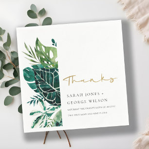 Modern Tropical Monstera Green Leafy Fauna Wedding Napkins