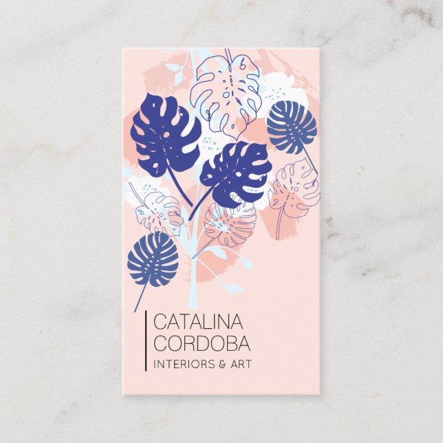 Modern Tropical Monstera Leaf Pattern Designer III Business Card (Front)