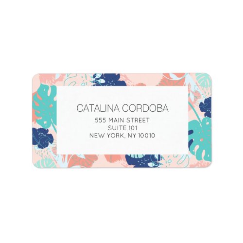 Modern Tropical Monstera Leaf Pattern PeachMint Label