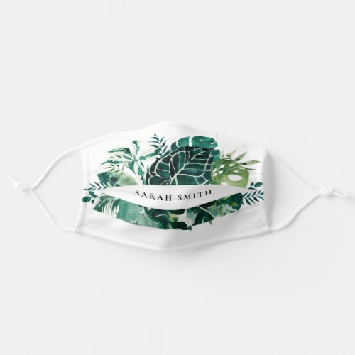 Modern Tropical Monstera Palm Green Foliage Leaves Adult Cloth Face Mask