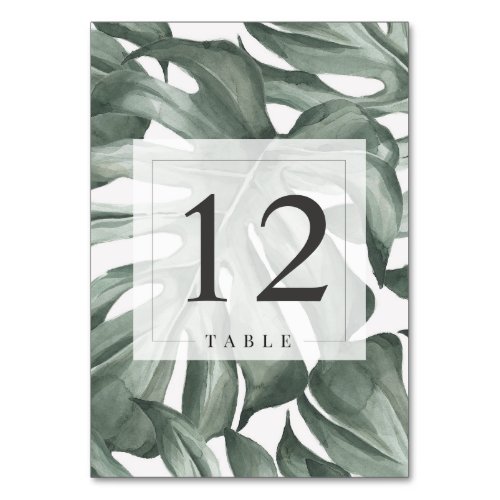 Modern Tropical Monstera Palm Leaves Wedding Table Number