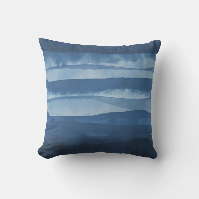 Modern Tropical Ocean Blue Watercolor Outdoor Pillow (Front)