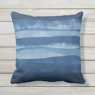 Modern Tropical Ocean Blue Watercolor Outdoor Pillow