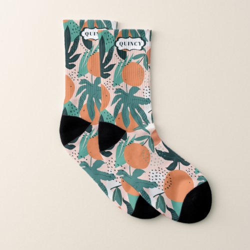 Modern Tropical Oranges Pattern  Monogram Socks