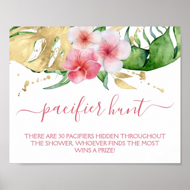 Modern Tropical Pacifier Hunt Baby Shower Game Poster (Front)