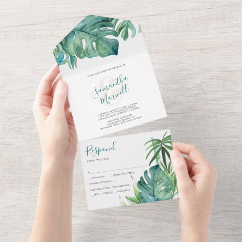 Modern Tropical Palm All In One Wedding Invitation