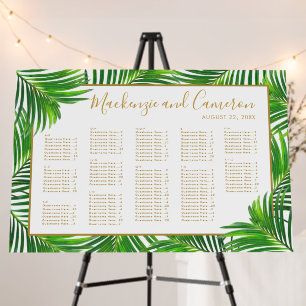 Modern Tropical Palm Beach Wedding Seating Chart Foam Board