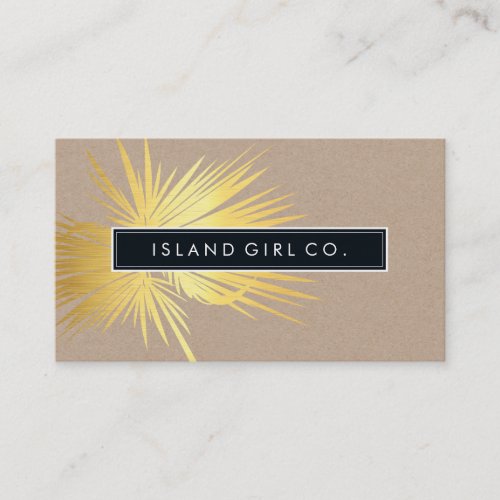 MODERN TROPICAL PALM FRONDS logo trendy gold kraft Business Card