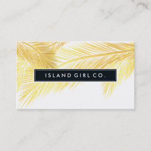 MODERN TROPICAL PALM FRONDS logo trendy gold white Business Card