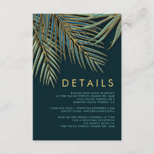 Modern Tropical Palm Gold Green Beach Wedding Enclosure Card