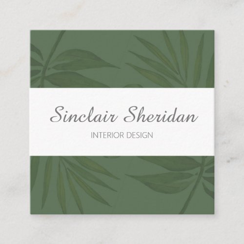 Modern Tropical Palm Green and White Color Block Square Business Card