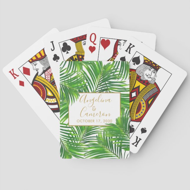 Modern Tropical Palm Greenery Poker Cards (Back)