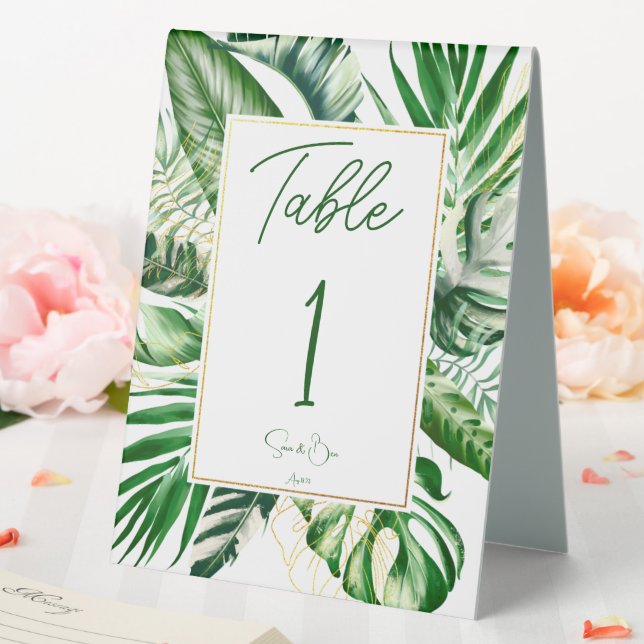 Modern Tropical Palm Leaf Gold Frame Wedding  Table Tent (In SItu (Wedding))
