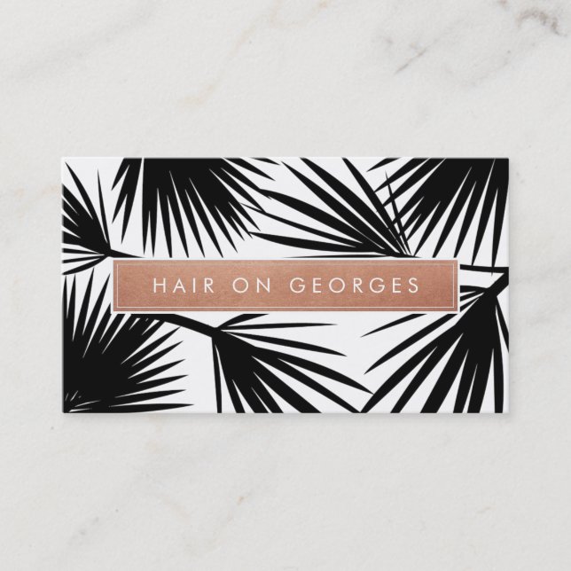 MODERN TROPICAL PALM LEAF logo trendy rose gold Business Card (Front)