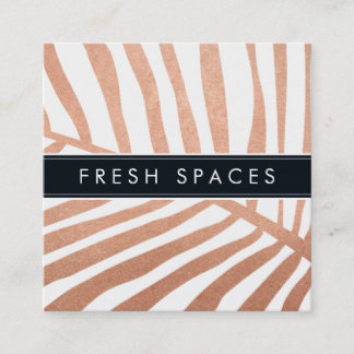 MODERN TROPICAL PALM LEAF logo trendy rose gold Square Business Card