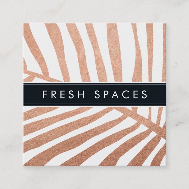 MODERN TROPICAL PALM LEAF logo trendy rose gold Square Business Card (Front)