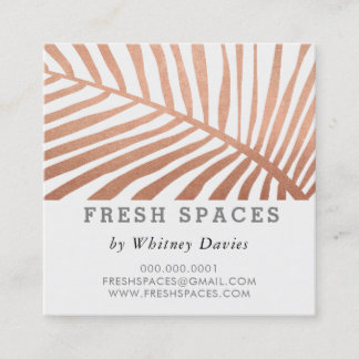 MODERN TROPICAL PALM LEAF logo trendy rose gold Square Business Card
