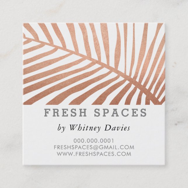 MODERN TROPICAL PALM LEAF logo trendy rose gold Square Business Card (Front)