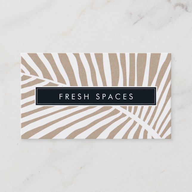 MODERN TROPICAL PALM LEAF logo trendy white kraft Business Card (Front)