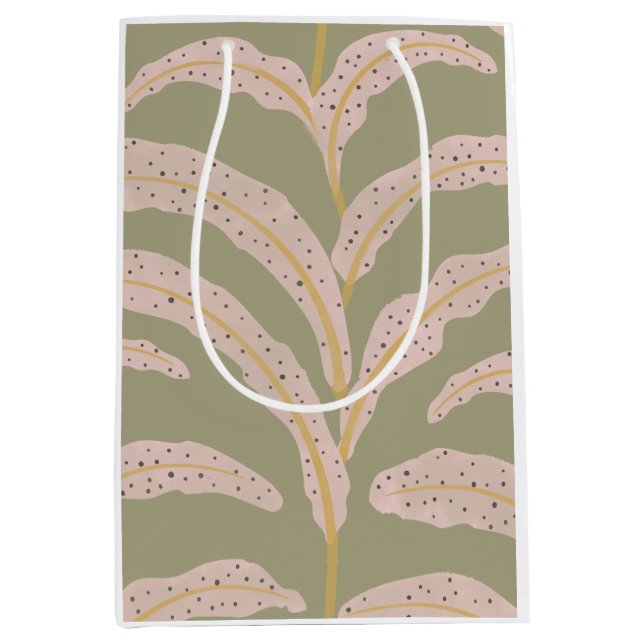 Modern Tropical Palm Leaf Pattern Sage Blush  Medium Gift Bag (Front)