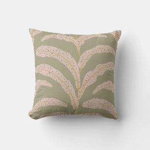 Modern Tropical Palm Leaf Pattern Sage Blush Throw Pillow