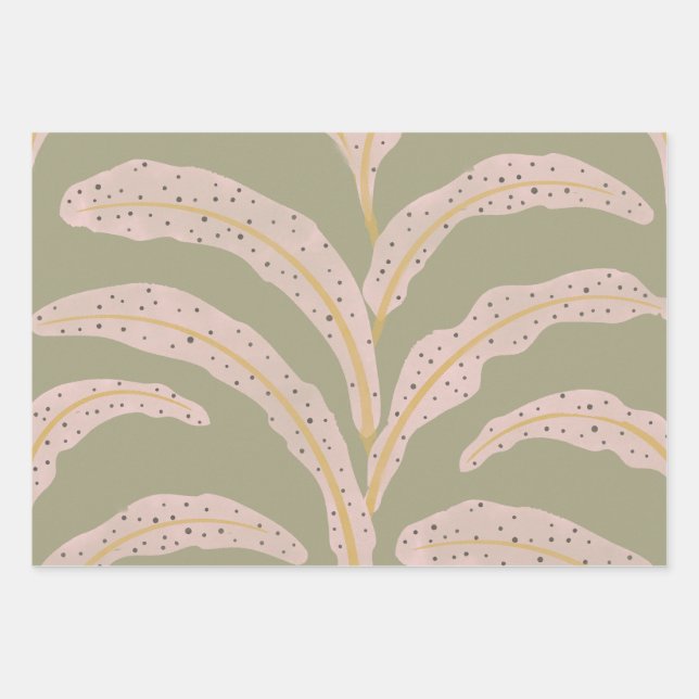 Modern Tropical Palm Leaf Pattern Sage Blush  Wrapping Paper Sheets (Front)