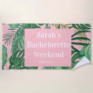 Modern Tropical Palm Leaf Pink Girly Bachelorette  Beach Towel