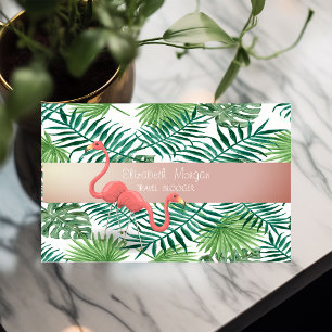 Modern,Tropical Palm Leaves , Flamingos Business Card
